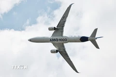 Máy bay Airbus A350-1000 tại Triển lãm hàng không Paris, Pháp ngày 17/6/2025. (Ảnh: THX/TTXVN)