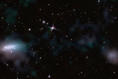 Hình ảnh tổng hợp cho thấy một "cầu nối" khí khuếch tán nối liền hai thiên hà lùn. (Nguồn: Viện Perimeter)