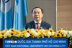 Phó Giáo sư-Tiến sỹ Vũ Hải Quân, Bí thư Đảng ủy, Giám đốc Đại học Quốc gia Thành phố Hồ Chí Minh phát biểu tại Đại hội. (Ảnh: Thu Hoài/TTXVN)