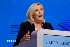 Bà Marine Le Pen khi là ứng cử viên Tổng thống Pháp, tháng 4/2022. (Ảnh: THX/TTXVN)