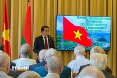 Đại sứ Việt Nam Nguyễn Văn Trung phát biểu tại lễ kỷ niệm 80 năm Quốc khánh Việt Nam tại Belarus. (Ảnh: TTXVN phát)