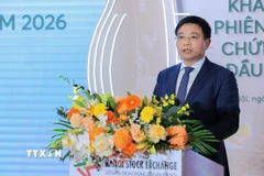 Ông Nguyễn Văn Thắng, Ủy viên Trung ương Đảng, Bí thư Đảng ủy, Bộ trưởng Bộ Tài chính phát biểu tại buổi lễ. (Ảnh: Lê Đông/TTXVN)