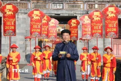 Giám đốc Trung tâm Bảo tồn Di tích Cố đô Huế Hoàng Việt Trung phát biểu tại buổi lễ. (Ảnh: Mai Trang/TTXVN)