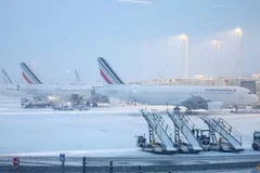 Máy bay của hãng Air France trên đường băng phủ đầy tuyết tại nhà ga 2F của sân bay Charles de Gaulle ở Paris, ngày 7/1. (Ảnh: Reuters)