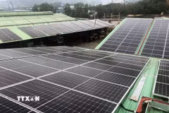 Hệ thống pin điện mặt trời được lắp đặt trên mái nhà xưởng ở Khu công nghiệp Phú Tài, Gia Lai. (Ảnh minh họa: Nguyên Linh/TTXVN)