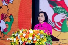 Phó Chủ tịch Quốc hội Nguyễn Thị Thanh phát biểu tại Đêm hội. (Ảnh: Thu Hằng/TTXVN)