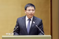 Bộ trưởng Bộ Tài chính Nguyễn Văn Thắng trình bày Tờ trình về dự án Luật Đầu tư (sửa đổi). (Ảnh: Doãn Tấn/TTXVN)