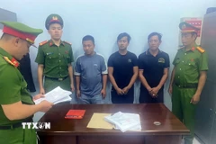 3 tài xế bị bắt khẩn cấp sau khi gây rối trật tự công cộng, làm ách tắc giao thông kéo dài. (Ảnh: TTXVN phát)