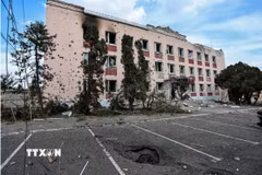 Cảnh đổ nát trong xung đột giữa Nga và Ukraine tại thị trấn Sudzha, vùng Kursk ngày 16/8/2024. (Ảnh: Reuters/TTXVN)