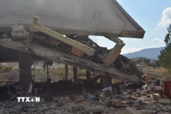 Cảnh đổ nát sau một cuộc không kích của Israel nhằm vào mục tiêu Hezbollah ở Mashgharah, Liban. (Ảnh: THX/TTXVN)