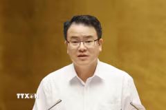 Thứ trưởng Bộ Tài chính Trần Quốc Phương trình bày tham luận tại hội nghị. (Ảnh: Phương Hoa/TTXVN)