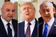 Từ trái sáng: Tổng thống Liban Joseph Aoun, Tổng thống Mỹ Donald Trump và Thủ tướng Israel Benjamin Netanyahu. (Ảnh: AP)