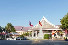 Trung tâm Hội nghị quốc gia Lào ở thủ đô Vientiane, nơi tổ chức Đại hội lần thứ XII Đảng Nhân dân Cách mạng Lào. (Ảnh: Xuân Tú/TTXVN)