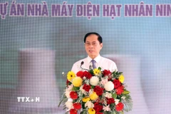Phó Thủ tướng Chính phủ Bùi Thanh Sơn phát biểu tại lễ khởi động Dự án di dân tái định cư Nhà máy điện hạt nhân Ninh Thuận 1. (Ảnh: Công Thử/TTXVN)
