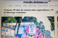 Mundo Obrero, kênh truyền thông chính thức của Đảng Cộng sản Tây Ban Nha đăng bài viết ca ngợi các thành tựu của Việt Nam. (Ảnh: Phương Lan/TTXVN)