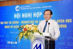 Ông Lê Tấn Cận, Thứ trưởng Bộ Tài Chính phát biểu tại hội nghị. (Ảnh: Trung Tuyến/TTXVN)