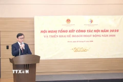 Chủ tịch Tổng hội người Việt Nam tại Hàn Quốc ông Đào Tuấn Hùng phát biểu. (Ảnh Khánh Vân/TTXVN)