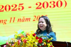 Phó Chủ tịch nước, Phó Chủ tịch thứ nhất Hội đồng Thi đua - Khen thưởng Trung ương Võ Thị Ánh Xuân phát biểu. (Ảnh: Chanh Đa/TTXVN)