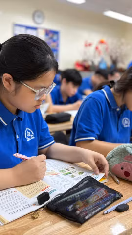 Học sinh ôn thi vào lớp 10. (Ảnh: Phạm Mai/Vietnam+)