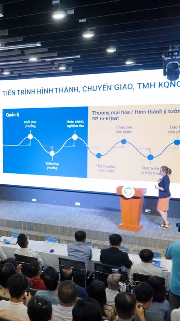 Hội nghị triển khai Đề án “Thí điểm chính sách tạo động lực thương mại hóa, đưa nhanh kết quả nghiên cứu, tài sản trí tuệ được tạo ra từ ngân sách nhà nước vào sản xuất, kinh doanh” tại Thành phố Hồ Chí Minh ngày 12/3/2026. (Ảnh: Thu Hoài/TTXVN)