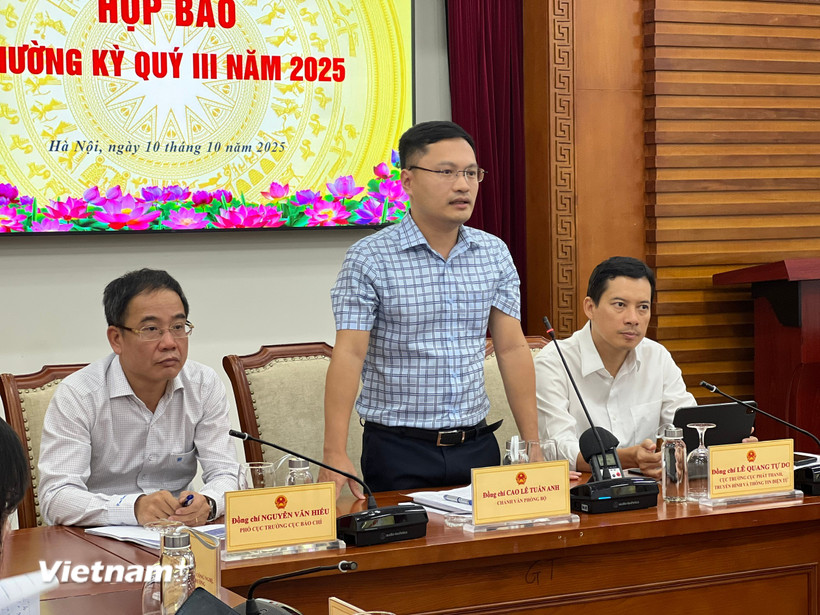 Đại diện Bộ Văn hóa, Thể thao và Du lịch tại cuộc họp thường kỳ quý III-2025. (Ảnh: Mai Mai/Vietnam+)