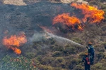 Lực lượng cứu hỏa nỗ lực dập lửa cháy rừng tại Keratea, đông nam Athens, Hy Lạp. (Ảnh: THX/TTXVN)
