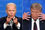 Tổng thống Mỹ Donald Trump (phải) và ứng viên Tổng thống đảng Dân chủ Joe Biden tại cuộc tranh luận trực tiếp đầu tiên ở Cleveland, bang Ohio ngày 29/9. (Ảnh: AFP/TTXVN)