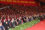 Các đồng chí lãnh đạo, nguyên lãnh đạo Đảng, Nhà nước và các đại biểu tham dự phiên khai mạc Đại hội. (Nguồn: TTXVN)