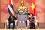 Chủ tịch Quốc hội Nguyễn Thị Kim Ngân tiếp ông Salvador Valdés Mesa, Ủy viên Bộ Chính trị Đảng Cộng sản Cuba, Phó Chủ tịch thứ nhất Hội đồng Nhà nước và Hội đồng Bộ trưởng Cuba đang ở thăm Việt Nam. (Ảnh: Trọng Đức/TTXVN)