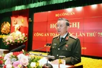 Đại tướng Tô Lâm, Ủy viên Bộ Chính trị, Bí thư Đảng ủy Công an Trung ương, Bộ trưởng Bộ Công an phát biểu. (Ảnh: Doãn Tấn/TTXVN)