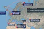 Sơ đồ đường bay của Tu-160 từ bán đảo Kola đến Syria. (Nguồn: Daily Mail)