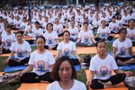 Đồng diễn Yoga nhân Ngày Quốc tế Yoga tại Đà Nẵng. (Ảnh: Trần Lê Lâm/TTXVN)