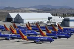 Máy bay Boeing 737 Max đỗ tại sân bay ở California, Mỹ. (Ảnh: AFP/TTXVN)