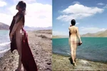 Bức ảnh chụp cô gái khỏa thân bên bờ hồ Yamdrok khiến cư dân mạng phẫn nộ. (Nguồn: shanghaiist.com)