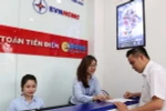 Đoàn thanh niên EVN HCMC hướng dẫn khách hàng thanh toán tiền điện không dùng tiền mặt và các dịch vụ về điện. (Ảnh: Thanh Vũ/TTXVN)