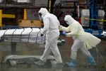 Nhân viên y tế chuyển thi thể bệnh nhân COVID-19 tại New York, Mỹ ngày 9/4/2020. (Ảnh: AFP/TTXVN)