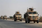 Đoàn xe quân sự Thổ Nhĩ Kỳ hướng về trạm kiểm soát gần thị trấn Maar Hitat, tỉnh Idlib, miền Bắc Syria ngày 12/9/2019. (Nguồn: AFP/TTXVN) 