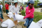 Ngư dân xã Phú Thuận, huyện Phú Vang, Thừa Thiên-Huế nhận gạo hỗ trợ. (Ảnh: Hồ Cầu/TTXVN)