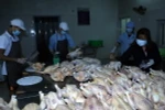 Nhân viên Chi cục Thú y đóng dấu kiểm dịch lên sản phẩm gia cầm. (Ảnh: Vũ Sinh/TTXVN)
