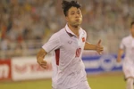Công Phượng ăn mừng sau khi ghi bàn vào lưới U22 Hàn Quốc.