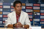 HLV Hoàng Anh Tuấn tại buổi họp báo trước trận gặp U19 Iraq ở lượt cuối bảng B vòn chung kết U19 châu Á. (Nguồn: AFC)