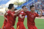 Tuyển Việt Nam sớm vào bán kết AFF Cup 2016. (Ảnh: Minh Tiến/TTXVN)