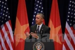 Tổng thống Hoa Kỳ Barack Obama phát biểu trước hơn 2.000 học sinh, sinh viên Hà Nội. (Ảnh: Minh Sơn/Vietnam+)