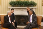 Tổng Bí thư Nguyễn Phú Trọng hội đàm với Tổng thống Hợp chủng quốc Hoa Kỳ Barack Obama trong chuyến thăm chính thức Hoa Kỳ ngày 5 -12/7/2015. (Ảnh: Trí Dũng/TTXVN)
