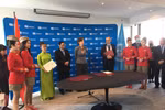 Thủ tướng Phạm Minh Chính chứng kiến lễ ký Thỏa thuận hợp tác giữa UNESCO và Tập đoàn SOVICO trong việc thúc đẩy mạng lưới các thành phố sáng tạo và phát triển du lịch bền vững tại Việt Nam. (Ảnh: UNESCO)