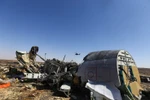 Mảnh vỡ máy bay Nga A321 tại khu vực Hassana, phía bắc Ai Cập ngày 1/11. (Nguồn: THX/TTXVN)
