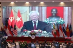 Tổng Bí thư, Chủ tịch nước Nguyễn Phú Trọng phát biểu chào mừng trực tuyến đến đại hội. (Ảnh: TTXVN)