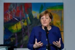 Thủ tướng Đức Angela Merkel phát biểu tại cuộc họp về ảnh hưởng của dịch COVID-19 tới kinh tế và xã hội ở Berlin, ngày 13/3. (Ảnh: AFP/TTXVN)