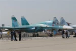Máy bay chiến đấu Sukhoi Su-34 của quân đội Nga được giới thiệu tại triển lãm. (Ảnh: Trần Hiếu/TTXVN)