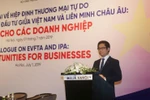 Chủ tịch VCCI Vũ Tiến Lộc phát biểu tại Hội thảo đối thoại về Hiệp định Thương mại tự do giữa Việt Nam-EU (EVFTA). (Ảnh: Trần Việt/TTXVN)